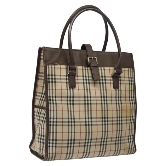 BURBERRY Nova Check Tote Bag Canvas Beige Silver Auth 118228 - Picture 1 of 16